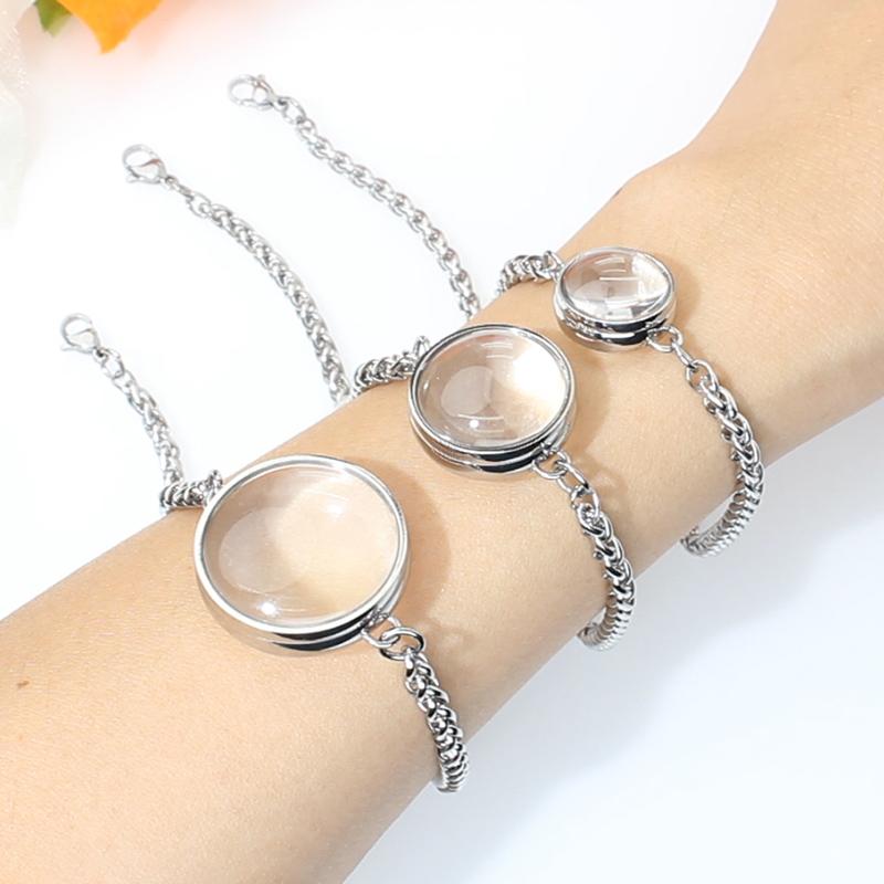 Edelstahl Doppel gekrümmtes Medaillon Armband Kette Glas Speicher Anhänger Schwimmendes Medaillon Armreif Füllbar DIY Schmuckherstellung