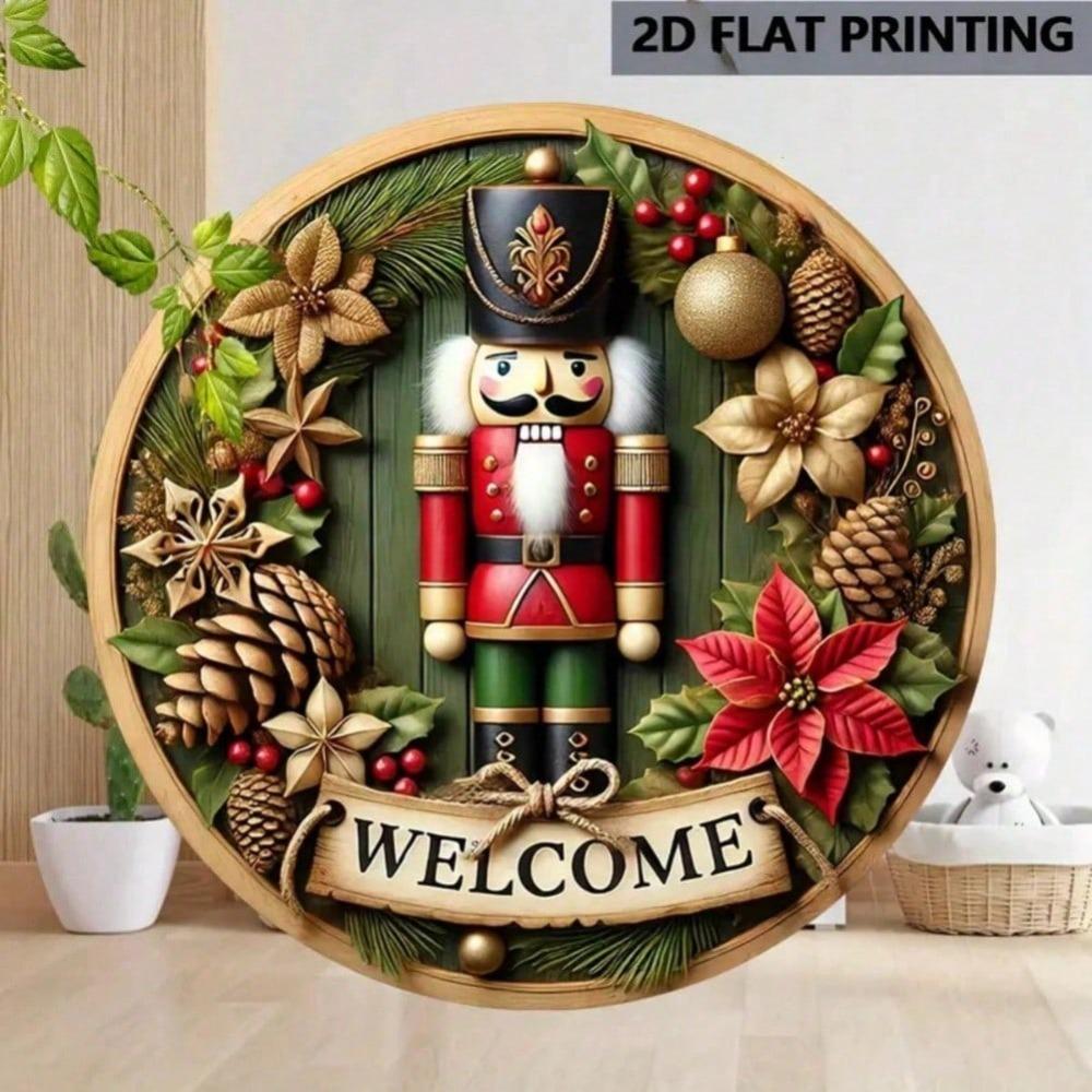 Weihnachts-Nussknacker Metall-Wandkunst Runde Plakette Vintage-Dekor Willkommensschild Geschenk