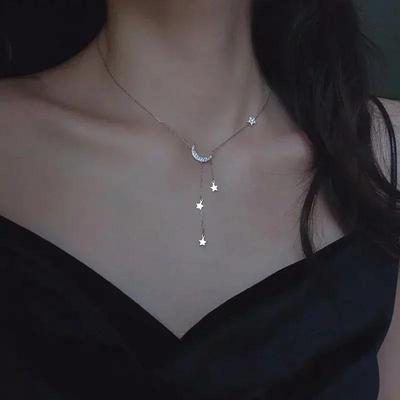 Mode Damen Halskette Stern Mond Quaste Anhänger Strass Schlüsselbeinkette Choker Collares Hochzeitsschmuck Accessoires Geschenke