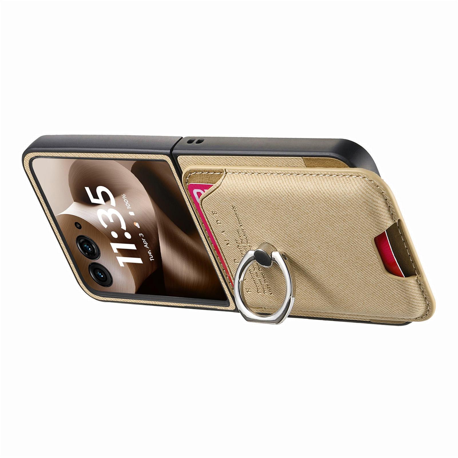 

For Motorola Razr 60 Ultra 5G Case Compatible with MagSafe Twill Texture Leather Back Cover with Card Bag Grey