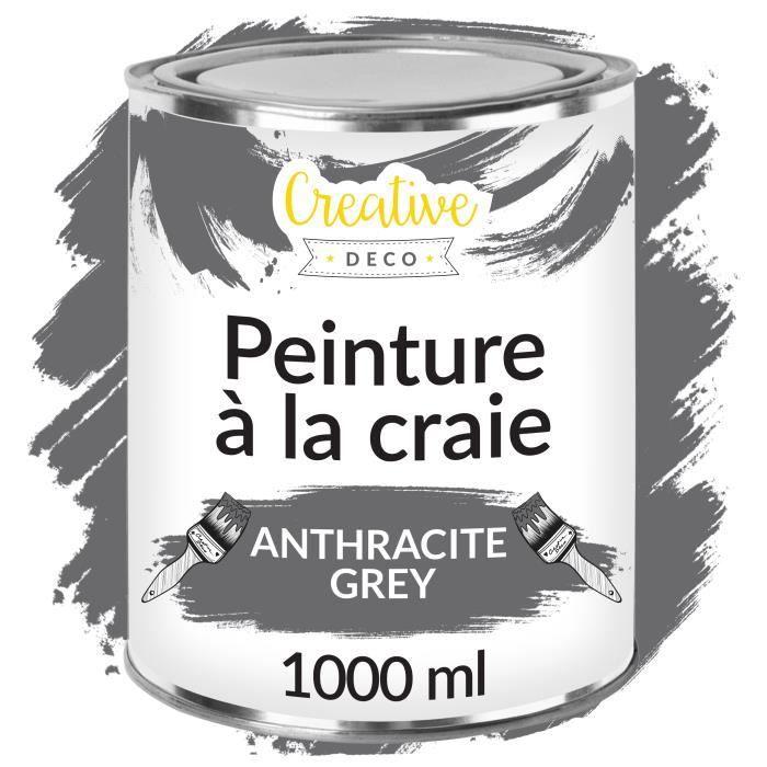 Peinture À La Craie Gris Anthracite - CREATIVE DECO - 1L - Mat Et Lavable - Peinture Bois - Chalk Paint Grise