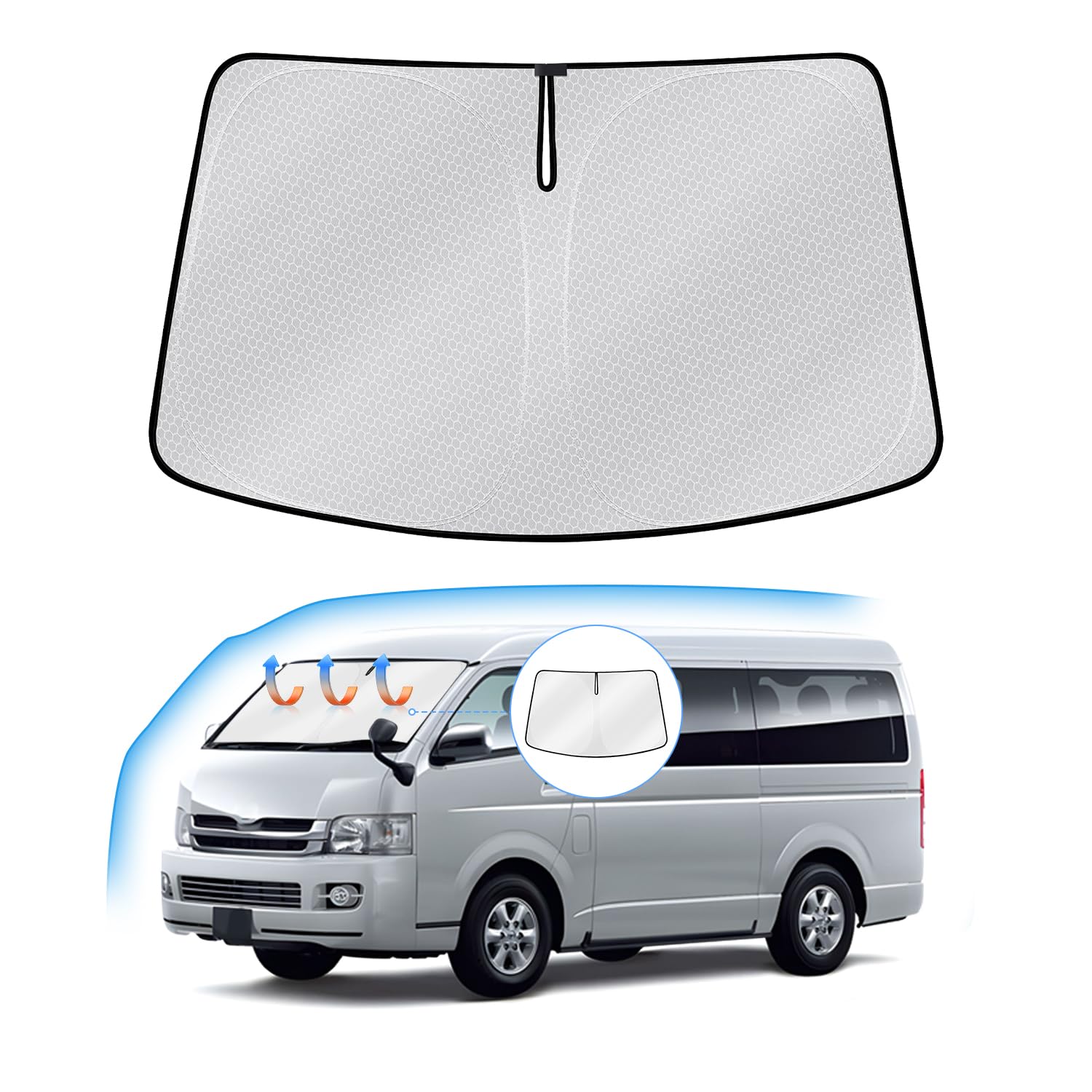 

Toyota Hiace 200 Серия Стандартный Солнцезащитный козырек на лобовое стекло HIACE 200 Серия Автомобильный солнцезащитный козырек Защита от УФ-лучей Затемняющий козырек Солнцезащитный козырек с ручкой Солнцезащитный козырек Затемняющий серый