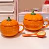 Ceramic Pumpkin Shape Mug With Lid Coffee Cup Halloween Dinnerware Perfect For Autumn Drink Decoration