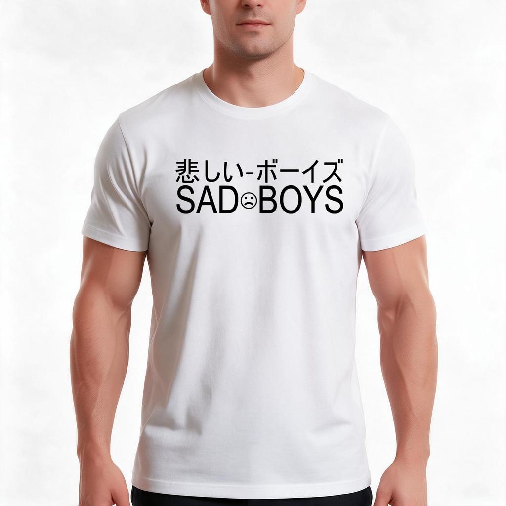 Футболка Sad Boys Летняя Повседневная Хлопковая Футболка Оверсайз Уличная Одежда Топы Винтажный Графический Принт Свободный Крой Короткий Рукав