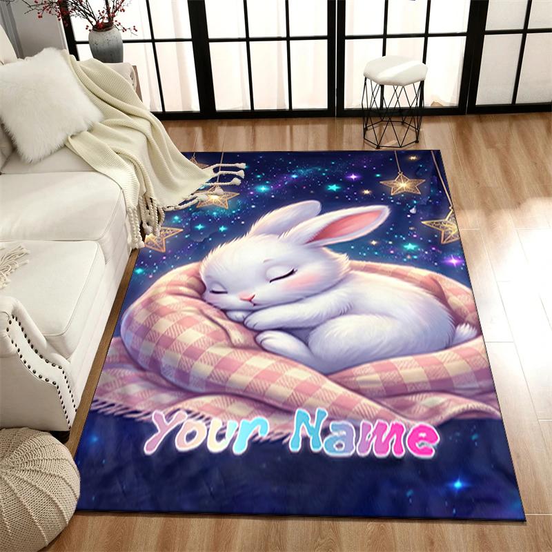 1PC Custom Name "Sleepy Bunny Dreamscape" Theme Floor Mat Ideal for Living Room, Game Rooms, Office, Bedroom,Floor Mat Playful Design