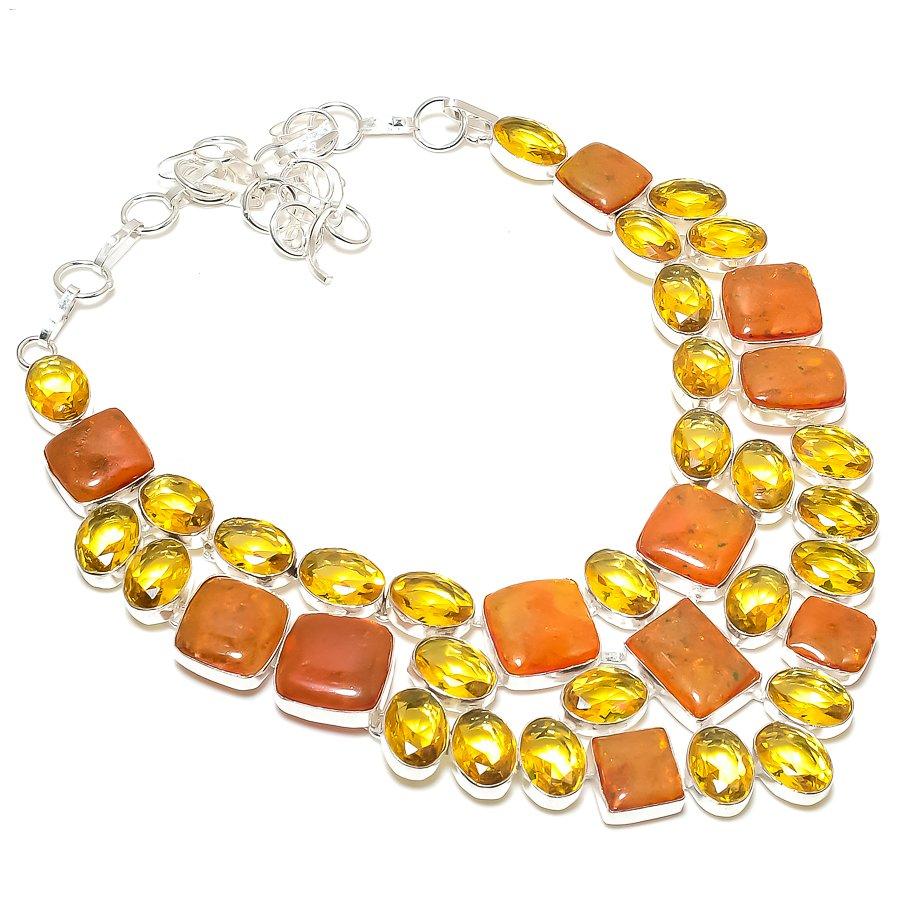 

Natural Baltic Amber, Citrine 925 Sterling Silver Jewelry Necklace 18 E4D79