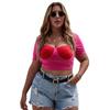 European and American Large-size Women's Clothing New Short Square Collar Slim-fitting Short-sleeved Contrasting T-shirt Top