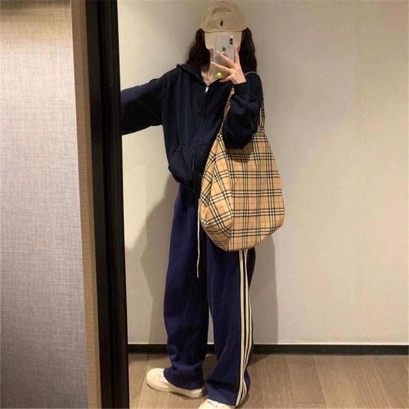 High Street Drawstring Side Striped Sports Wide Leg Pants Women's Autumn and Winter New High Waist Loose Straight Casual Sweatpants