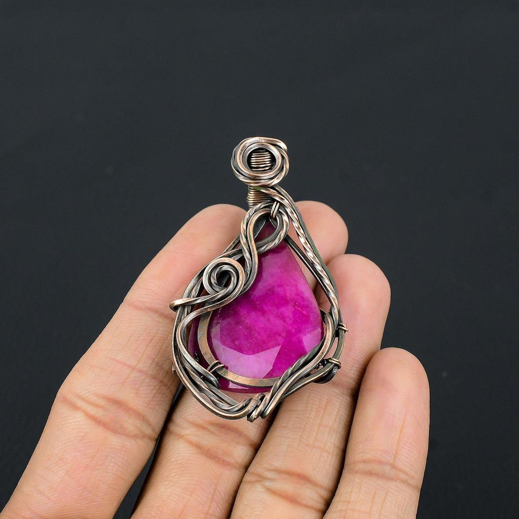Ruby Pendant Gemstone Jewelry, 999 Copper Wire Wrapped Handmade Pendant, Latest Design Jewelry