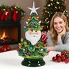 Christmas Figurine with Lighted Christmas Tree - Illuminated Holiday Home Decor