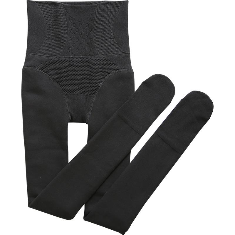 High Waist Belly Open Crotch Leggings Women's Fleece and Thin Free Large Size Fishbone Cotton Hollow Pantyhose