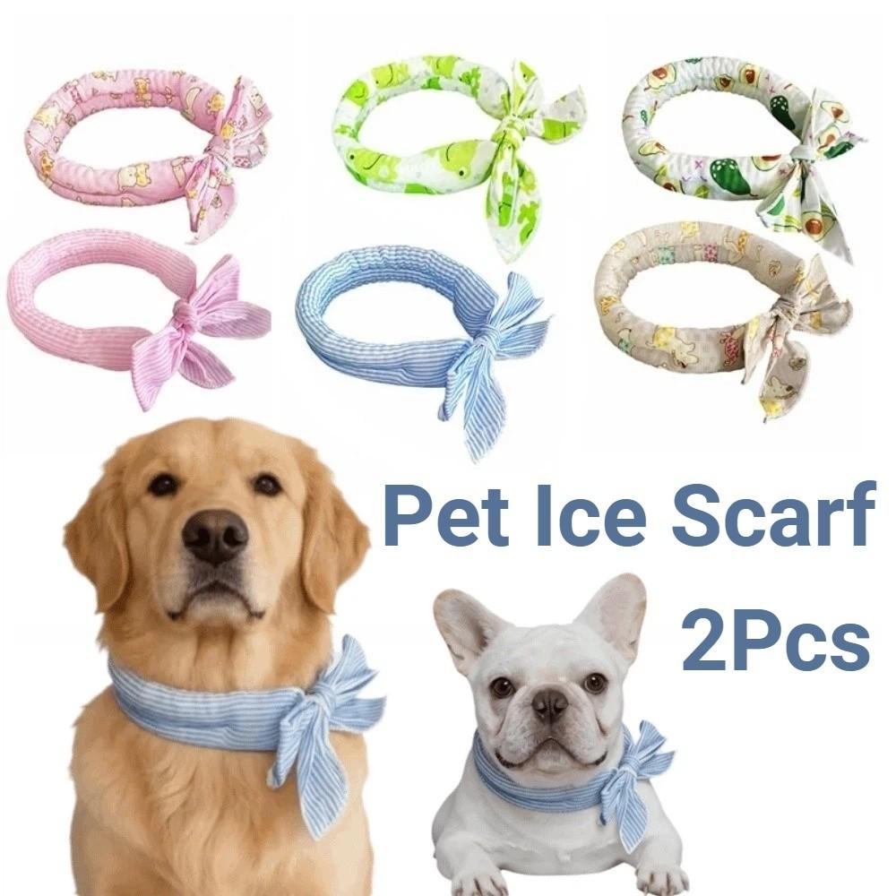 2Pcs Cute Print Pet Cooling Ice Scarf Adjustable Breathable Towel Pet Cool Neck Ring Reusable Ice Towel Dog Cooling Collar