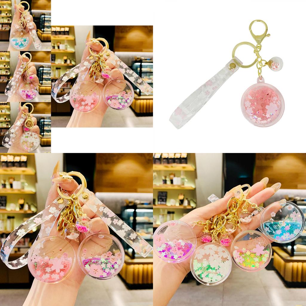 Cute Sakura Liquid Keychain Bag Charm Adorable Acrylic Accessory Birthday Gift