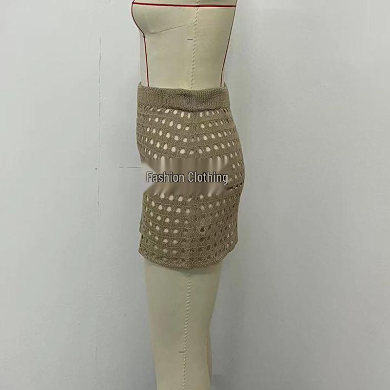European & American Sexy Mesh Knitted Beach Skirt – Slim, Hip-Hugging, Sunscreen Cover-Up