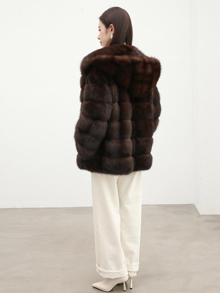 Eco-friendly Russian Sable Black and Gold Fur Coat for Women - Spring 2026 Collection, Thick and Warm, Versatile Design.