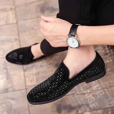 Vollglänzende PVC-Ziegel Dekoration Formelle Herren Strass Kleiderschuhe Weiche Sohle Slipper Loafer Luxus Party Ballerinas Freizeitschuhe