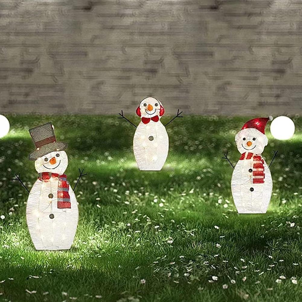 3Pcs Lighted Snowman Christmas Garden Decoration With LED Light Glowing Snowman Xmas Home Outdoor Yard Decorations Ornament