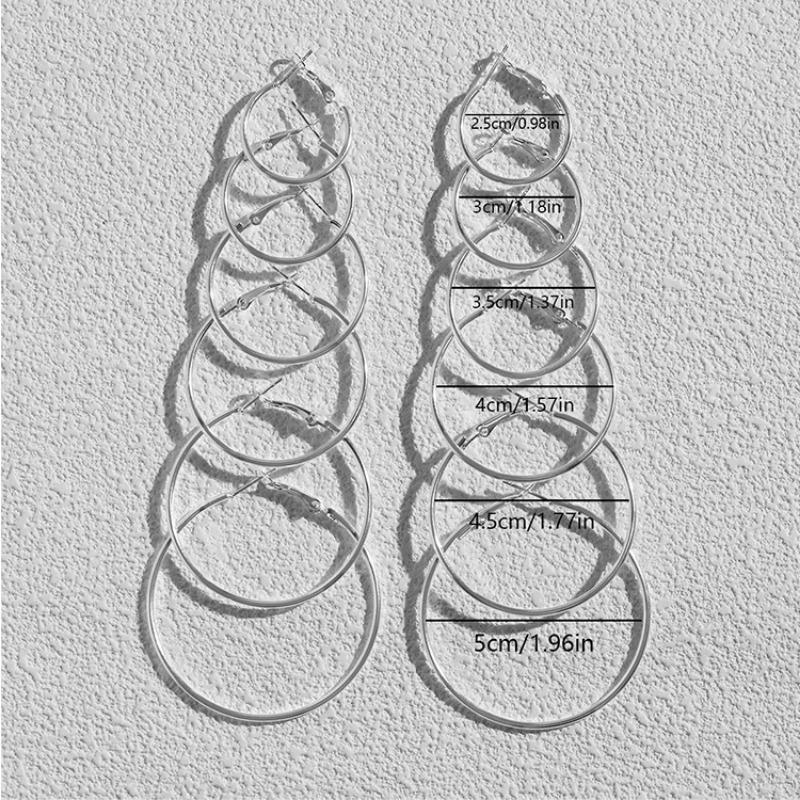12Pcs/6Pairs Simple Punk Hoop Earrings Set Big Circle Earrings for Women Girls Ear Hoop Earring Oversized Zircon Accessories