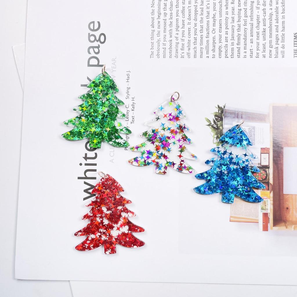 Acrylic Christmas Tree & Cactus Snowflake Earrings - DIY Keychain Charms, Holiday Jewelry