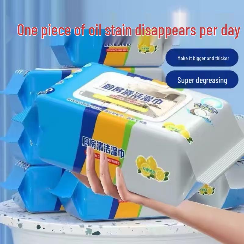 Large Thickened Kitchen Wipes: Strong Oil & Stain Removal, Disposable Wet Wipes for Range Hoods & Stoves