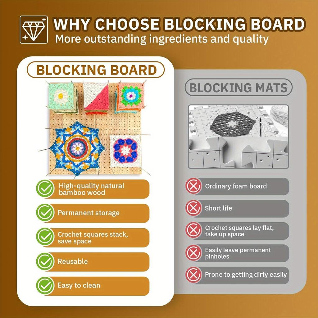 Crochet Block Plate, Block Plate for Crochet Weaving, Bamboo Grid Block Plate for Crochet Projects, Crochet Accessory Gift