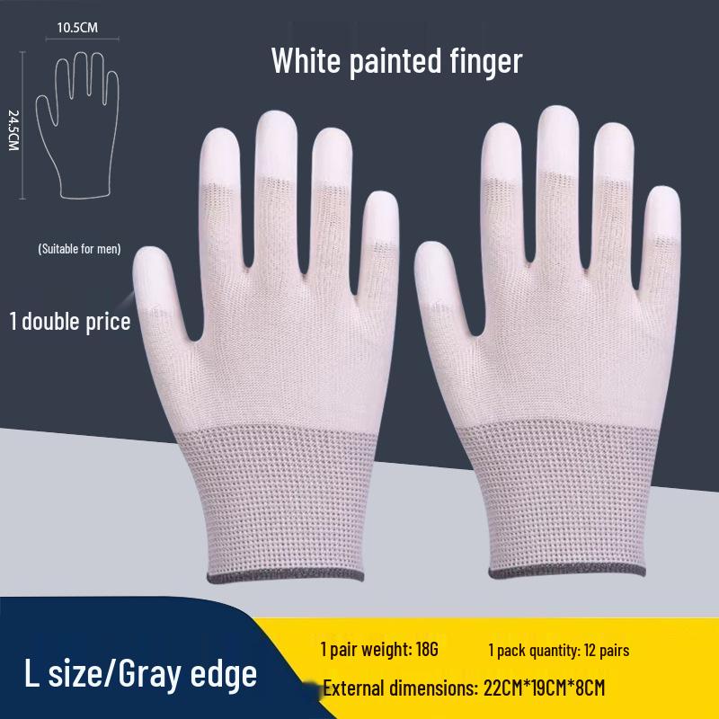 Anti-Static Carbon Fiber PU Coated Gloves - Thickened White Nylon, Dust-Free, for Electronics
