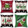 New Christmas Grinch Pillow Cover, Home Holiday Atmosphere Decoration, Fashionable Trend Cushion Cover