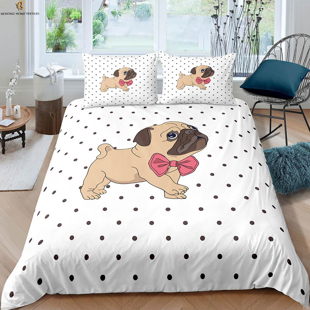 Cute Dog Cartoon Print Quilt Cover Pillowcase Bedding Set Three-Piece Set Comfortable Duvet Cover Children's Gift
