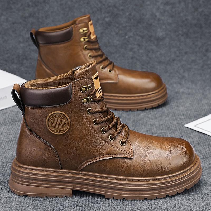 New Arrival Men High Non-Slip Man Winter Plush Snow Botas Top Shoes Outdoor Leather Ankle Boots Fashion Lace Up Motorcycle Boots