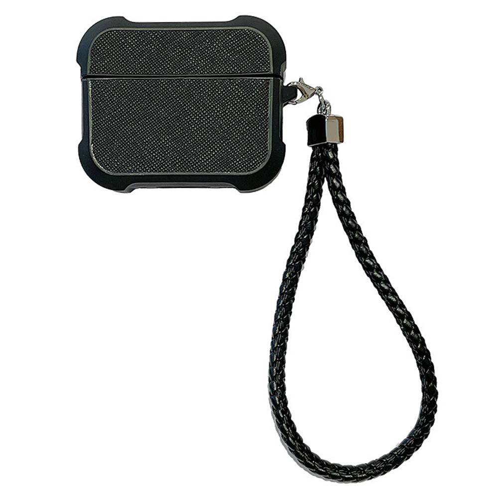 

Для AirPods Pro 2/AirPods Pro Сумісний з Bluetooth Чохол для навушників Текстура шкіри ТПУ Протиударний чохол з ремінцем на зап ястя Black