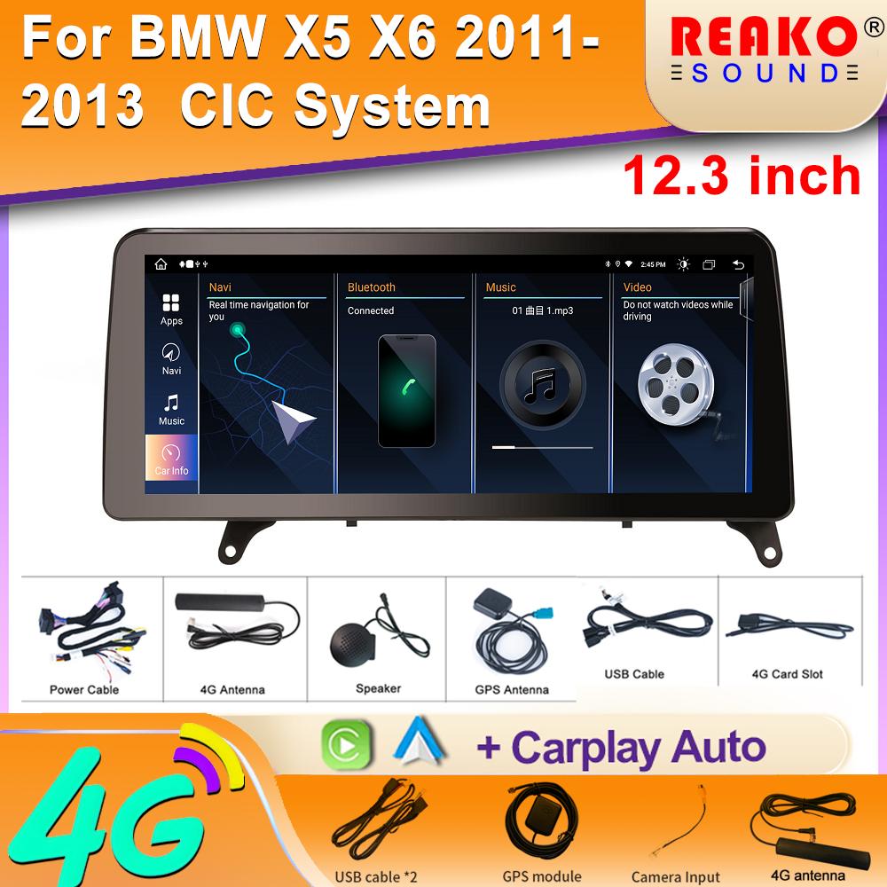 

12,3-дюймовый Carplay автомобильный радиоприемник мультимедийный плеер для BMW X5 X6 2008-209 CIC система дисплей экран Bluetooth 8 core 4GB+64GB