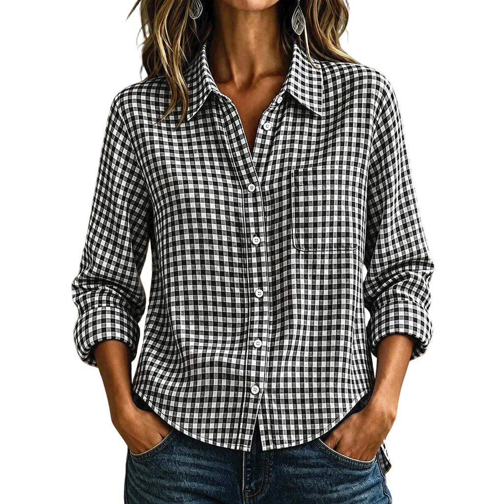 Dames geruit loszittend knoophemd met lange mouwen casual top