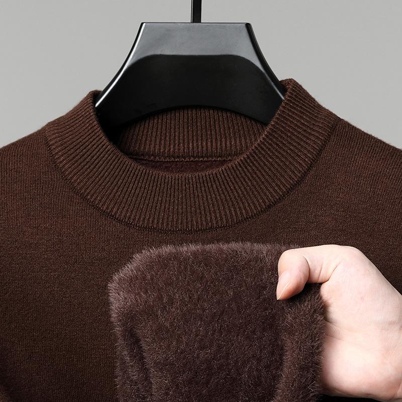 Winter Thickened Warm Men'S Crew Neck Sweater Knitwear New Casual Loose Fleece-Lined Base Layer Top