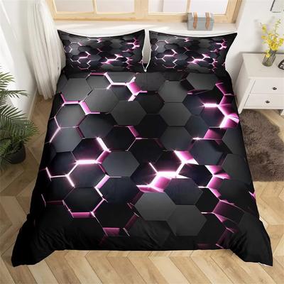 Red Glowing Polygonal Grid Pattern Bedding Set 135×200 Duvet Cover Set With Pillowcase 260×220 Quilt Cover Black Blanket Cover