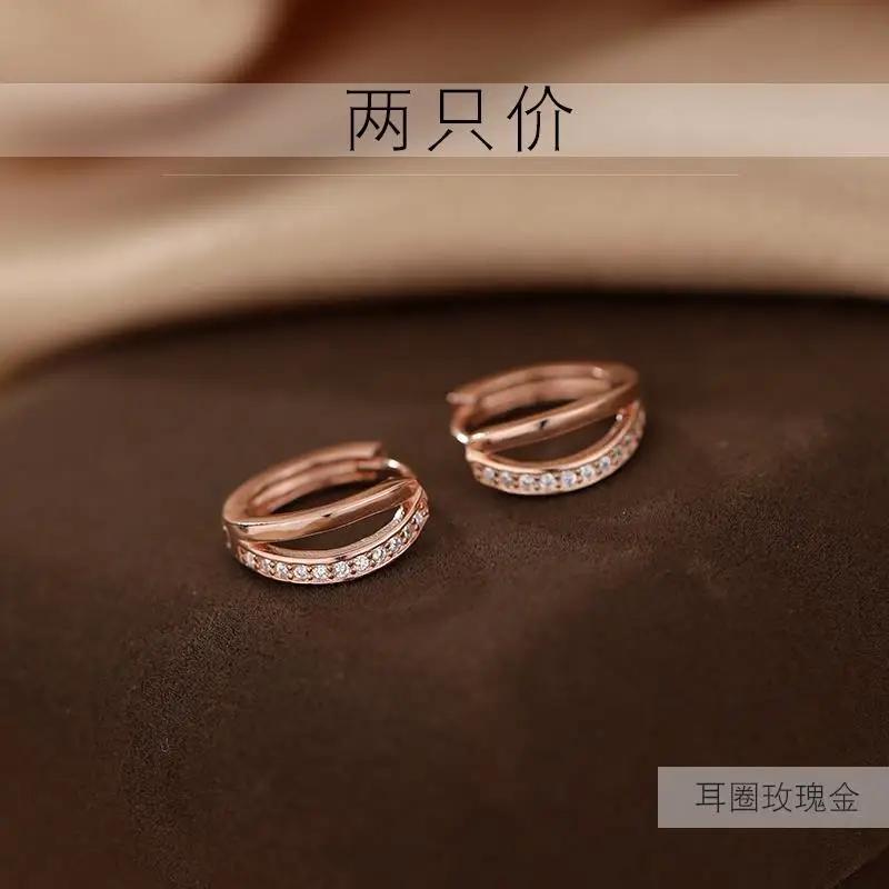

925 Silver hoop Earrings Temperament Simple Inlaid Zircon for Women Wedding Jewelry Accessories рожевий колір золота