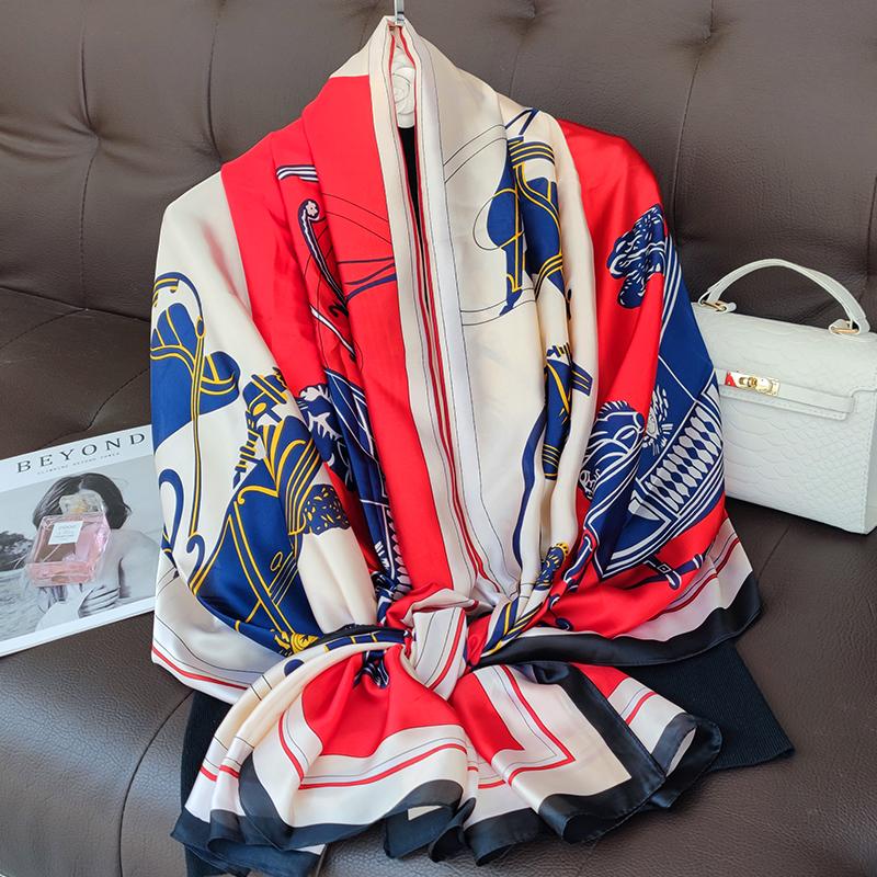 New 180*90cm classic Silk Scarf Women Foulard Office lady Large Fashion Print Beach Hijab Shawl Warp Bandanna Muffler Pareo