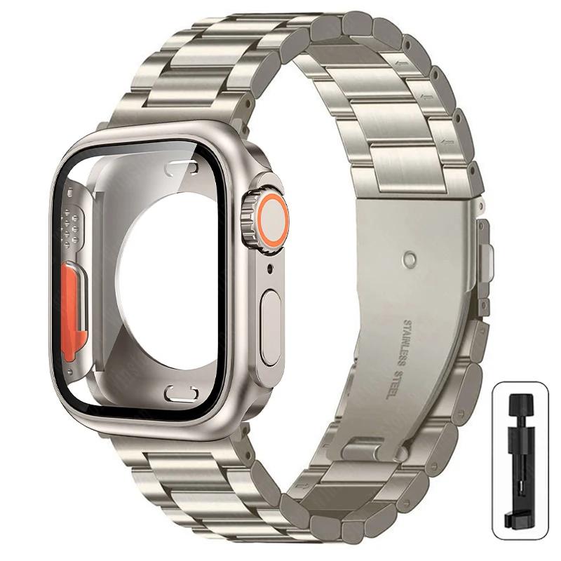 Klasszikus Váltás Ultra 2 Tok+Szíjhoz Apple Watch 44mm 45mm Fém Rozsdamentes Acél Szíj iWatch Series Series 9 Ultra2 8 7 6 SE 5 4