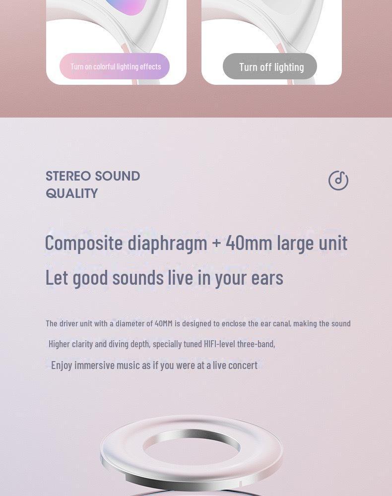 STN28PRO Cat Ear Wireless Bluetooth Headset - Gradient Color, Luminous, Foldable, Head-Mounted Gaming Headphones