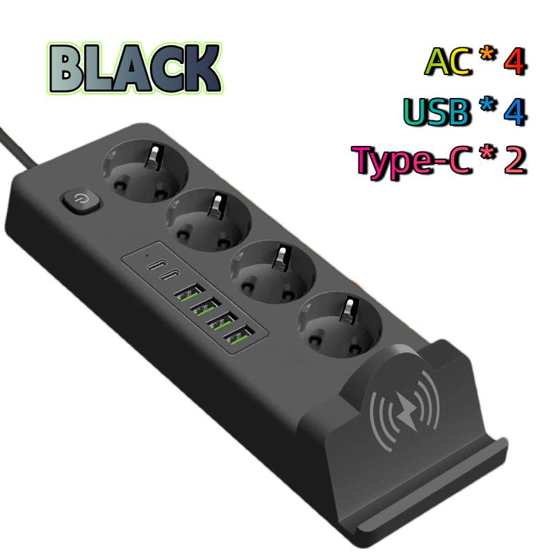 EU Plug Power Strip With Wireless Charger – Multi-Outlet USB PD Charging Station with Wireless Charging Pad
