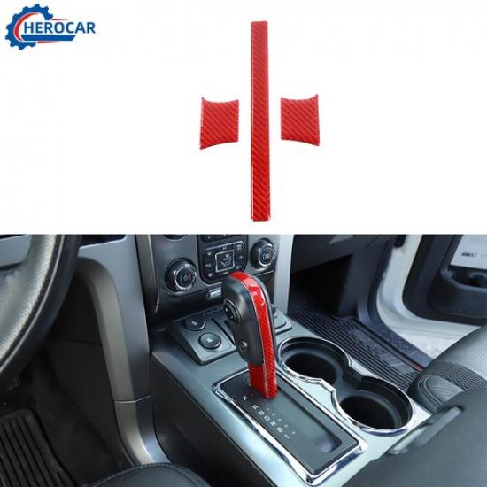Red Soft Soft Carbon Fiber Gear Shift Knob Trim Stickers For 09-14 Ford F-150