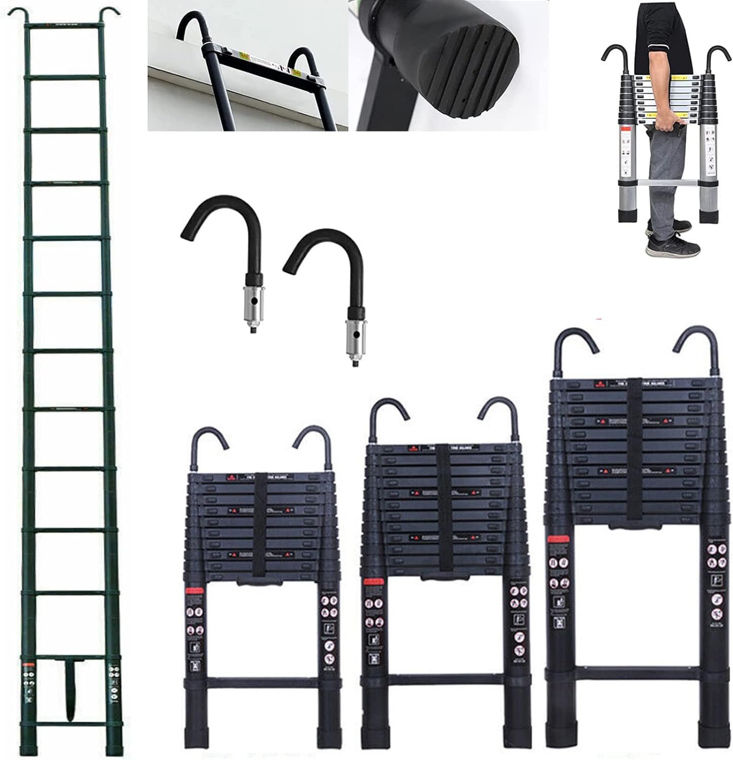 

Телескопическая лестница DayPlus 3,2–6,2 м с комплектом крюков для крыши, алюминиевая, переносная, многоцелевая, складная, переносная, прочная, раздвижная