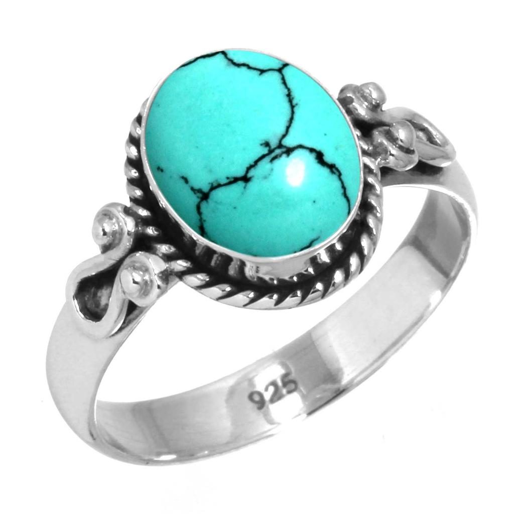 925 Sterling Silver Ring Women Gemstone Handmade Jewelry Christmas Gift Blue Green Purple Copper Turquoise Pearl Lapis Mother Of Pearl Costume