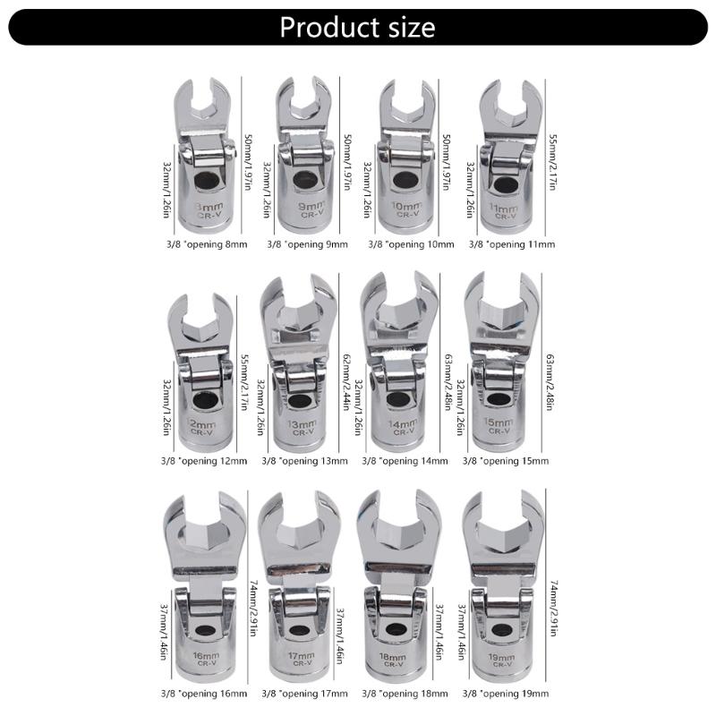 Flare Nut Wrench Spanner Car Service Set Rotation Jaw Secure Grip for Brake Line, Mechanic Workshop Automotive Hand Tool