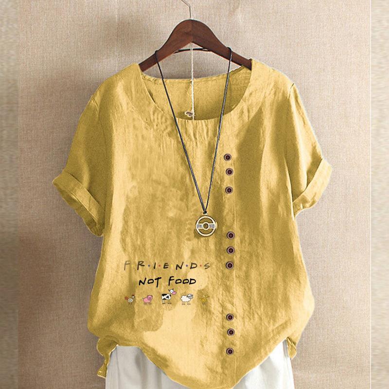 Damenmode Niedliche kleine Buchstaben bedruckt Rundhals Kurzarm T-Shirt Lässig Baumwolle Leinen Grafikshirt Freizeit Locker Sommer Bluse Tops