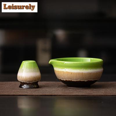 2pc/set Kiln Change Green Matcha Tea Set With Ceramic Bowl Bamboo Matcha Whisk Holder Tea Sets Tea-making Tools Accessories Gift