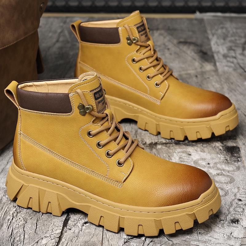 New Yellow Thick-Soled Martin Boots - Plush, Warm, Casual Hiking Boots for Autumn/Winter
