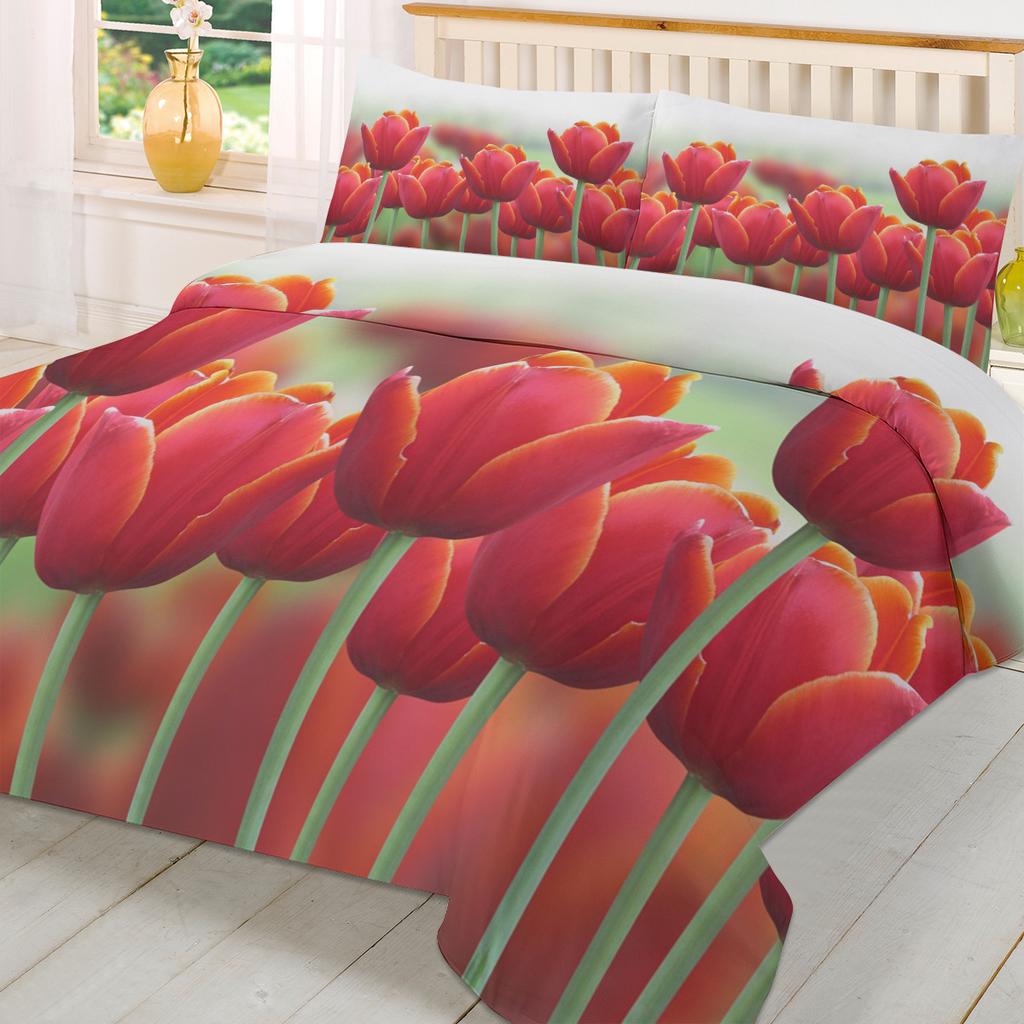 Flowers Red Bouquet Tulips Duvet Cover Bed Bedding Set Home Textile Quilt Cover Pillowcases Bedroom Double Bedding Set No Sheet