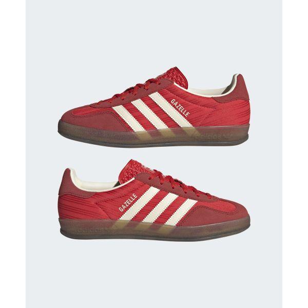 adidas Gazelle Indoor Red Pinstripe Satin Women Sneakers Better-Scarlet Cream-White JS1411