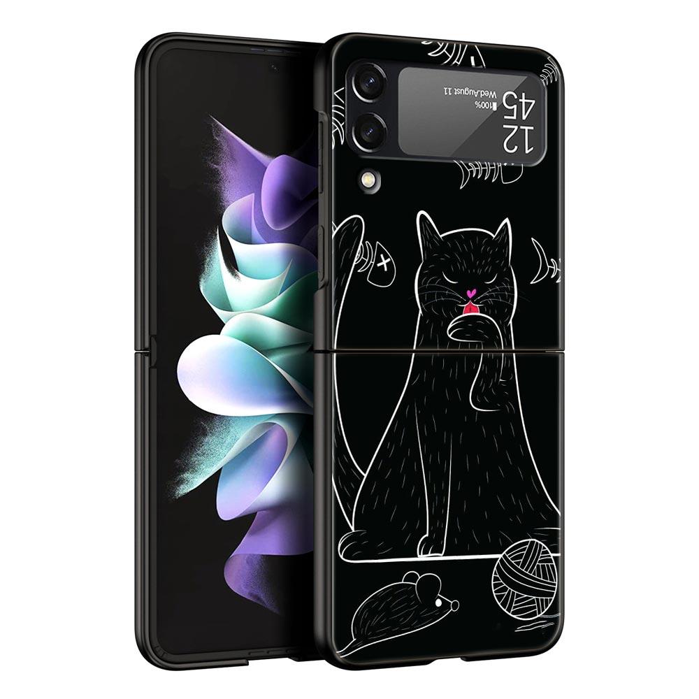Phone Case for Samsung Galaxy Z Flip 3 4 5 6 Folding Black Shell Black Cat For Samsung Z Flip4 Flip5 PC Hard Cover