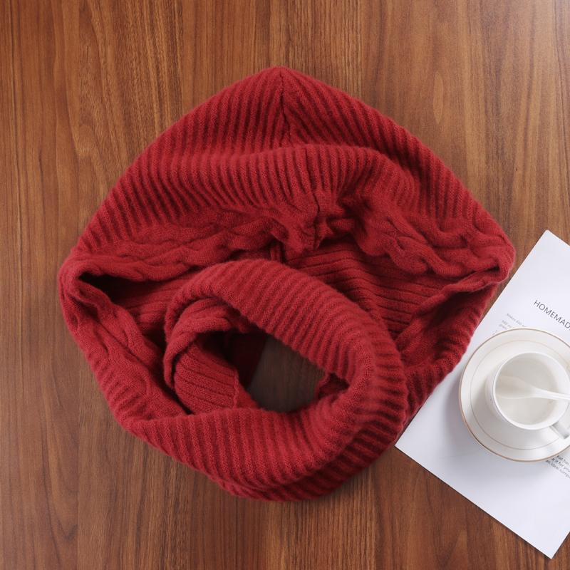 100%Wool Hooded Scarf Hat Women Winter Soft Warm Ear Face Protect Balaclava Scarves Beanies Men Korea Fashion Wollen Neck Warmer